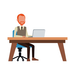 Businessman working with laptop at office vector illustration graphic design