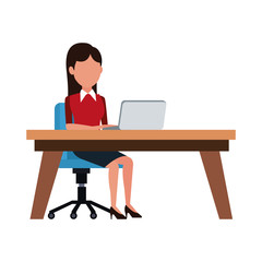 Fototapeta na wymiar Businesswoman working with laptop at office vector illustration graphic design