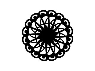 Black vector mandala on white background. Ar deco mandala decor element. Round stamp template.