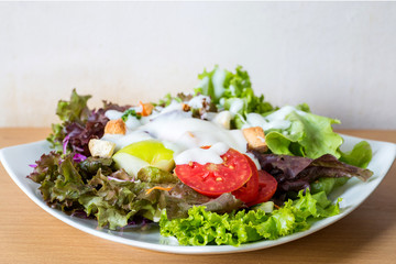 Fresh mixed vegetables salad, Salad dressing.