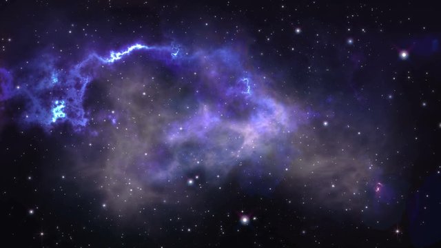 Abstract animation of a digital moon and star appears from the stars in space