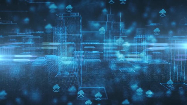 Connected smart city IOT Internet of things cloud computing 5G network 3d render