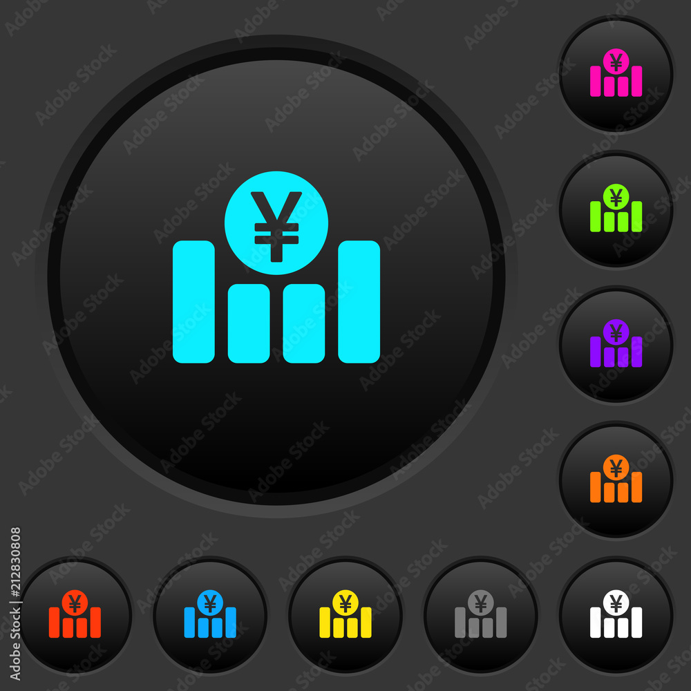 Poster yen financial graph dark push buttons with color icons