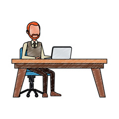 Businessman working with laptop at office vector illustration graphic design