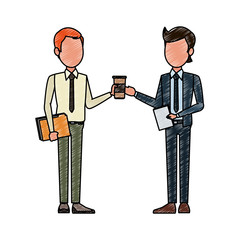 Businessmens with coffee and documents vector illustration graphic design