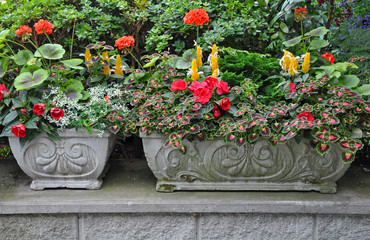 Fototapeta na wymiar Decorative stone flower planters