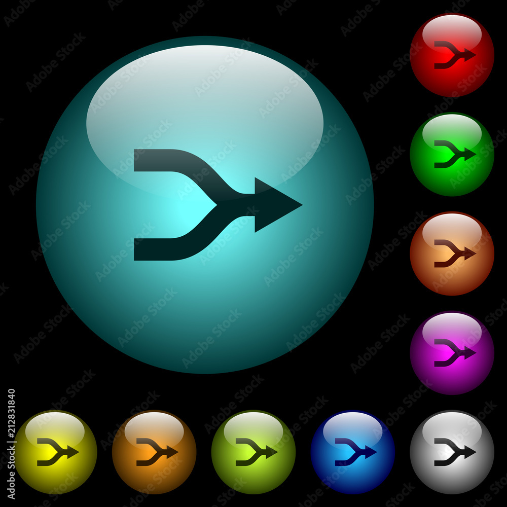 Poster merge arrows icons in color illuminated glass buttons