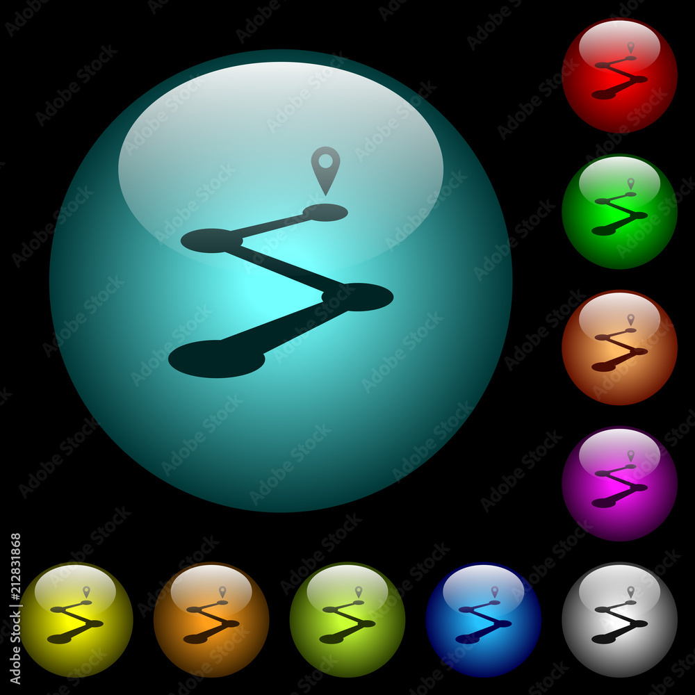 Poster roadmap icons in color illuminated glass buttons