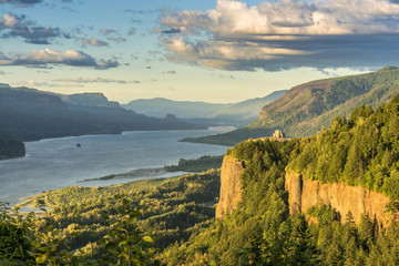 Vista House and the Gorge at sunset Oregon.
