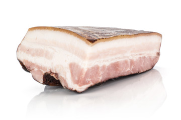 One piece of english bacon isolated on white