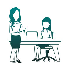 Woman executive teamwork working with laptop vector illustration graphic design