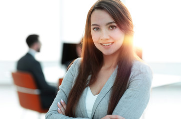 Fototapeta premium business woman on blurred background office