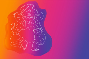 Ganesha vector diwali greeting card template with gradient effects. Vinayaka linear silhouette lord and copy space.