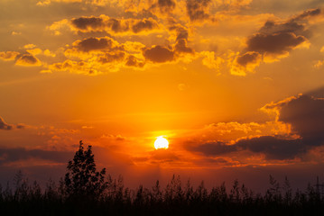 colorful dramatic sky with cloud at sunset