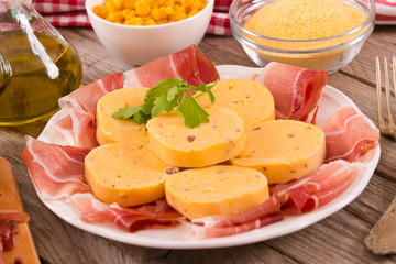 Speck ham and polenta.