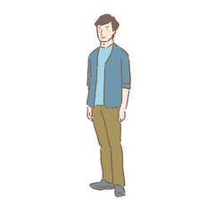 中年男性　全身　手描き　イラスト
