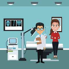 Doctor at hospital office with patient vector illustration graphic design