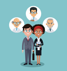 Business couple with doctors round icons vector illustration graphic design