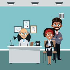 Doctor at hospital office with patient vector illustration graphic design