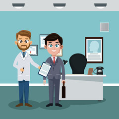 Doctor at hospital office with patient vector illustration graphic design