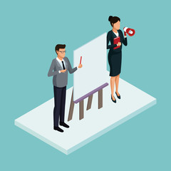 Executives at business meeting isometric concept vector illustration graphic design