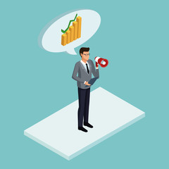 Executive showing business plan isometric concept vector illustration graphic design