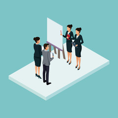 Executives at business meeting isometric concept vector illustration graphic design