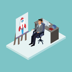 Executive showing business plan isometric concept vector illustration graphic design