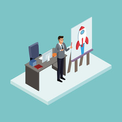 Executive showing business plan isometric concept vector illustration graphic design