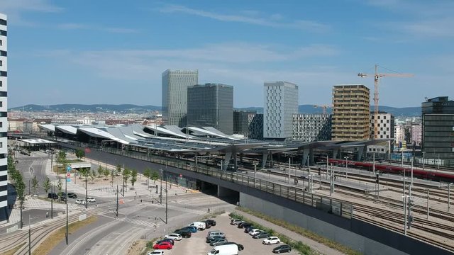 Aerial shot of Viennas main train station