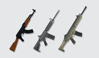 Fototapeta premium a comparison betweekn main riffle from russia, german, and america