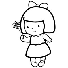 Little girl cartoon illustration isolated on white background for children color book