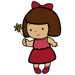 Little girl cartoon illustration isolated on white background for children color book