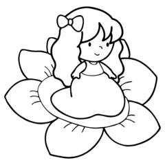 Little girl cartoon illustration isolated on white background for children color book