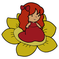 Little girl cartoon illustration isolated on white background for children color book