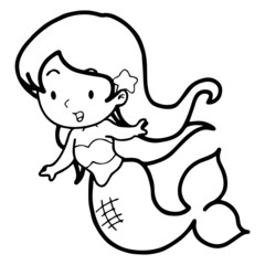 Mermaid cartoon illustration isolated on white background for children color book