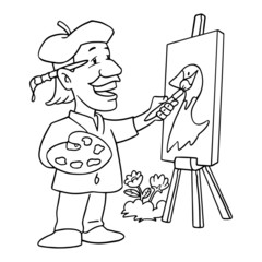 Artist cartoon illustration isolated on white background for children color book