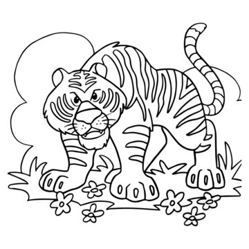 Cute tiger cartoon illustration isolated on white background for children color book