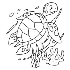 Cute turtle cartoon illustration isolated on white background for children color book