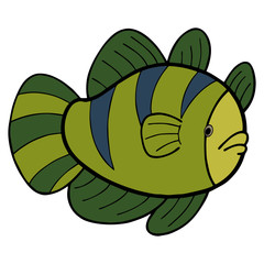 Cute fish cartoon illustration isolated on white background for children color book