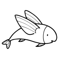 Flying Fish cartoon illustration isolated on white background for children color book