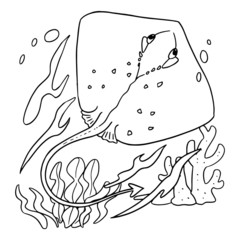 Ray cartoon illustration isolated on white background for children color book