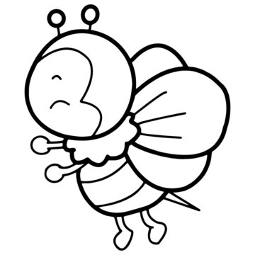 Cute bee cartoon illustration isolated on white background for children color book