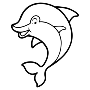 Cute dolphin cartoon illustration isolated on white background for children color book