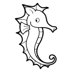 Cute sea horse cartoon illustration isolated on white background for children color book