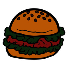Hamburger cartoon illustration isolated on white background for children color book
