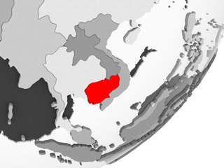 Cambodia in red on grey map
