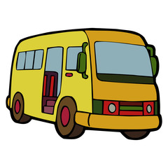 Cute bus cartoon illustration isolated on white background for children color book