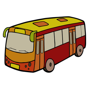 Cute bus cartoon illustration isolated on white background for children color book