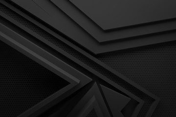Obraz premium black dark abstract graphic shape background 3d illustration origami paper pattern.
